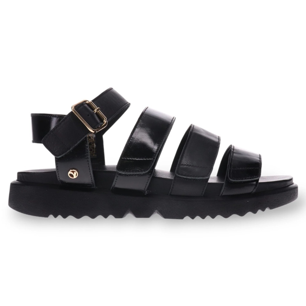 REVERE COSTA RICA BLACK 4-STRAP WOMEN'S LEATHER SANDAL NIB Size 10W‎